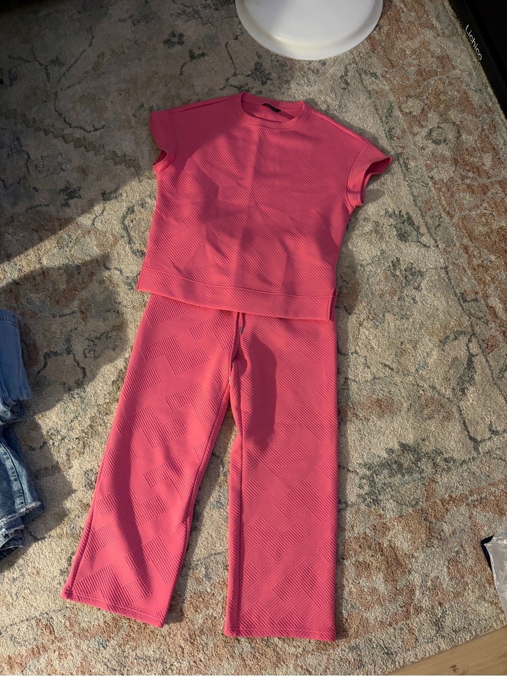 Women’s Rose Pink Knit Short-Sleeve Top & Wide-Leg Pants Set